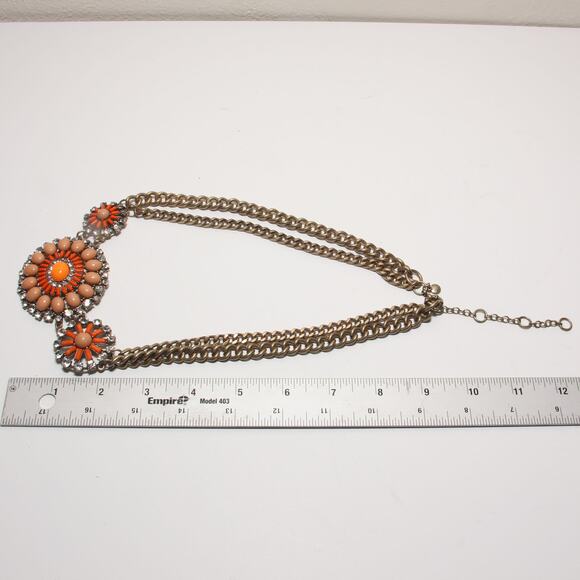 Vintage J.Crew Chunky Statement Necklace Coral Orange Rhinestone - Picture 5 of 6